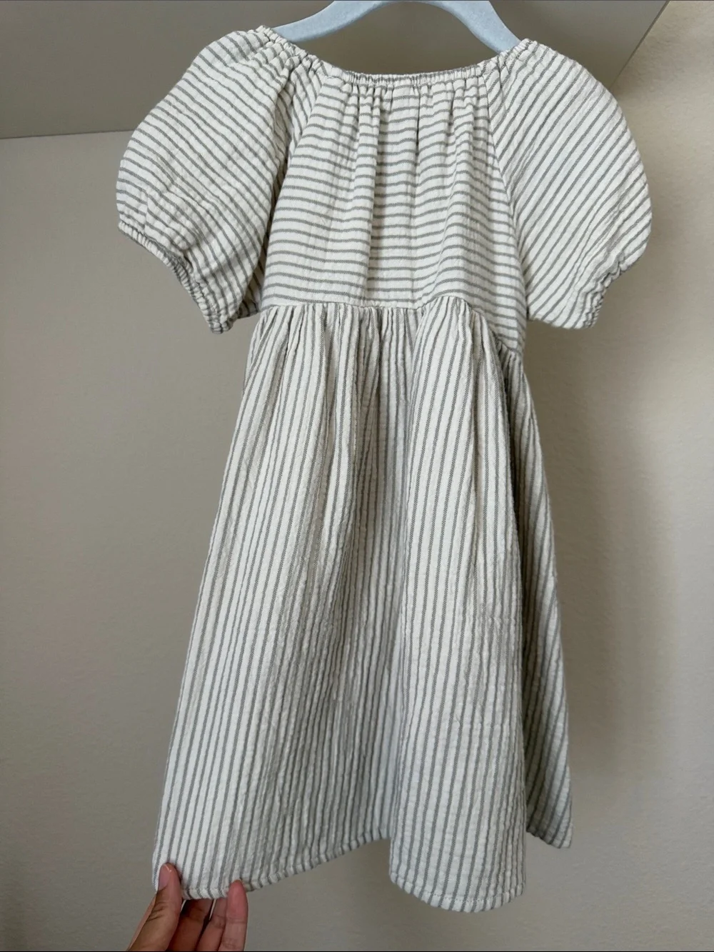 Quincy Mae Bella Dress in Basil Stripe Puff Sleeve Dress